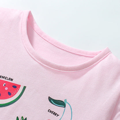 Kids’ Fruits Cartoon Pattern Short Sleeves T-shirt in European and American Style for Summer-2