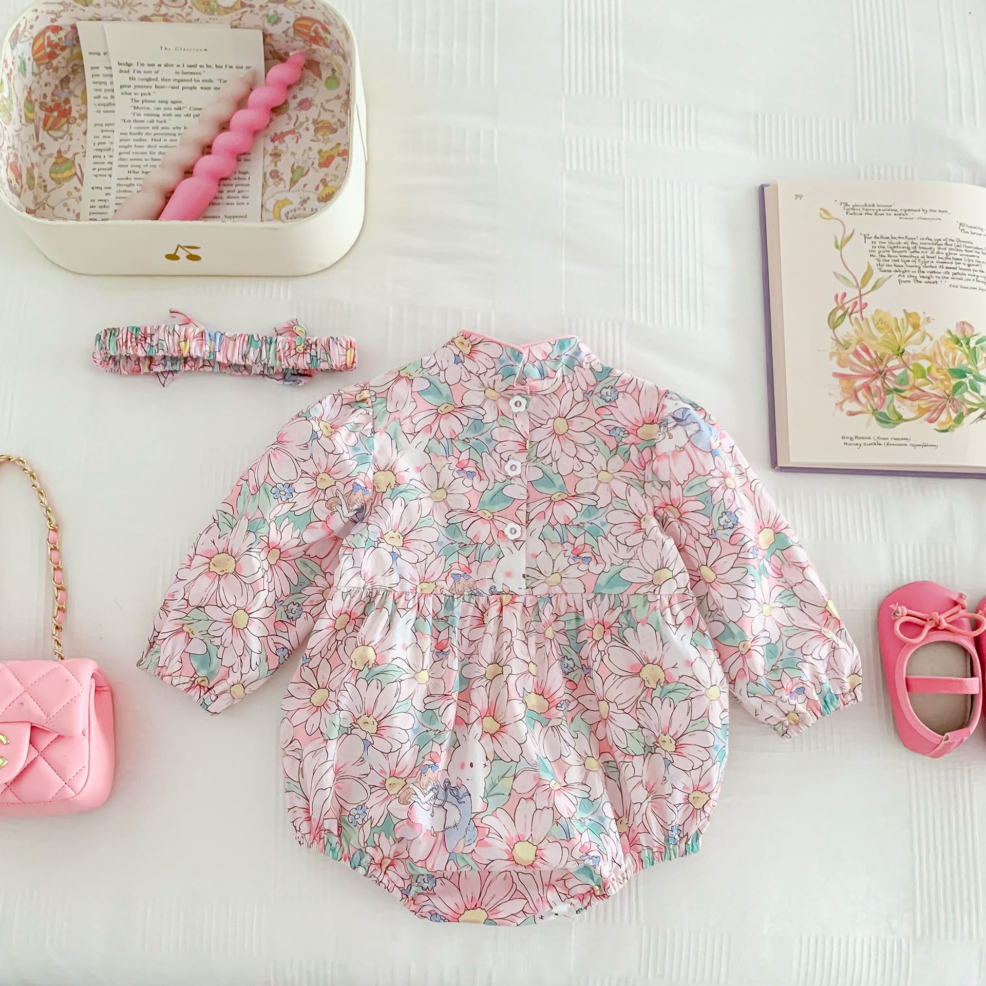Flower Pattern Long Sleeve Chinese Style Onesies-2
