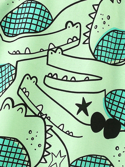 Summer Baby Kids Unisex Alligator Animals Cartoon Pattern Short Sleeves T-Shirt And Shorts Casual Clothing Set-2