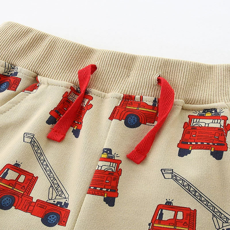 Summer Arrival Kids Boys Cotton Casual Style Cartoon Fire Engines Pattern Shorts-3