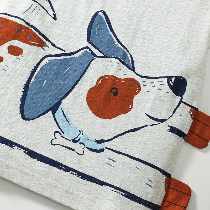 Summer Baby Kids Puppy Cartoon Pattern T-shirt and Shorts Clothing Set-2