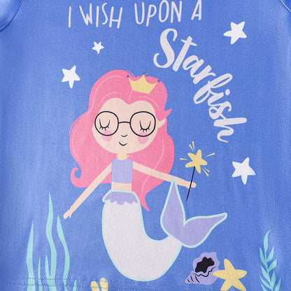 Spring and Autumn Baby Kids Girls Marine Cartoon Pattern Long Sleeves Top and Pants Casual Pajamas Clothing Set-2