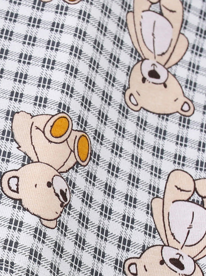 Summer Baby Kids Girls Teddy Bear Pattern Plaid Crew Neck Shirt And Denim Shorts Clothing Set-2