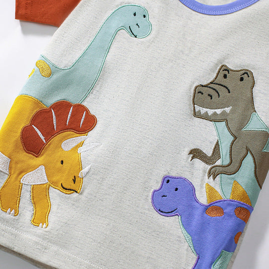 Summer Baby Kids Dinosaurs Cartoon Pattern T-shirt and Shorts Clothing Set-1