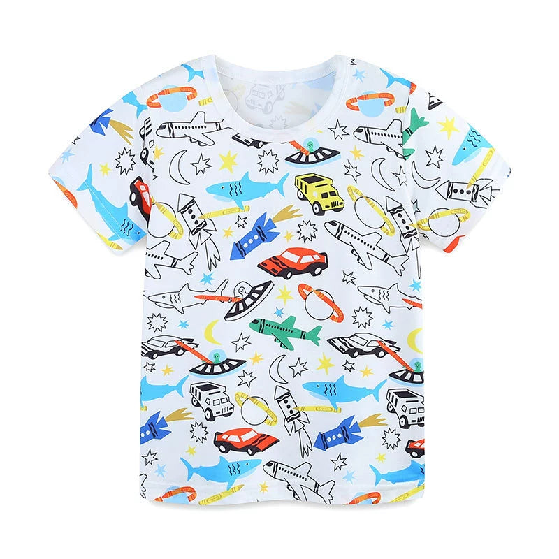 Summer Baby Kids Animals and Cars Cartoon Pattern T-shirt and Shorts Casual Clothing Set for Boys-2