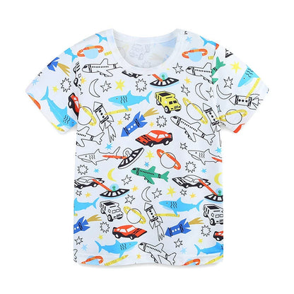 Summer Baby Kids Animals and Cars Cartoon Pattern T-shirt and Shorts Casual Clothing Set for Boys-2