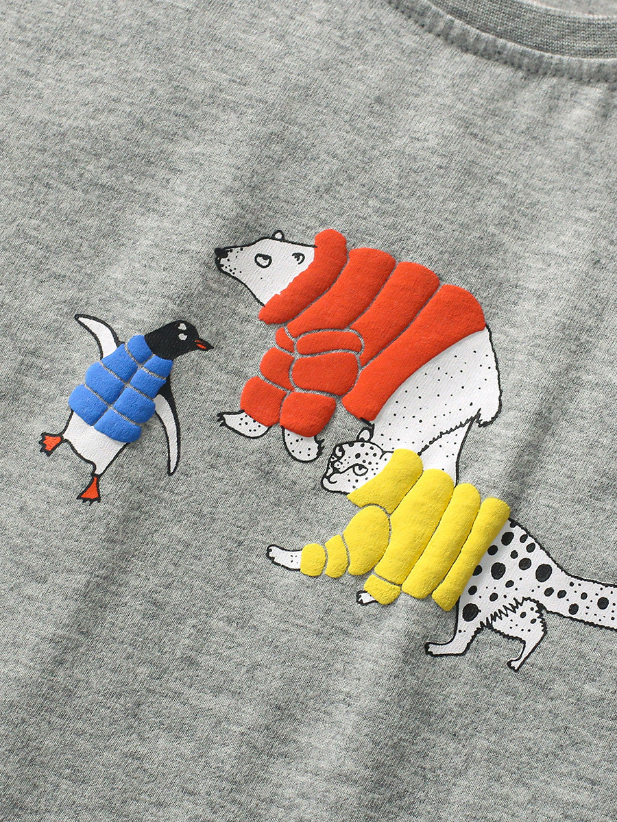 Kids Polar Animals Cartoon Print T-Shirt In European And American Style For Summer-3