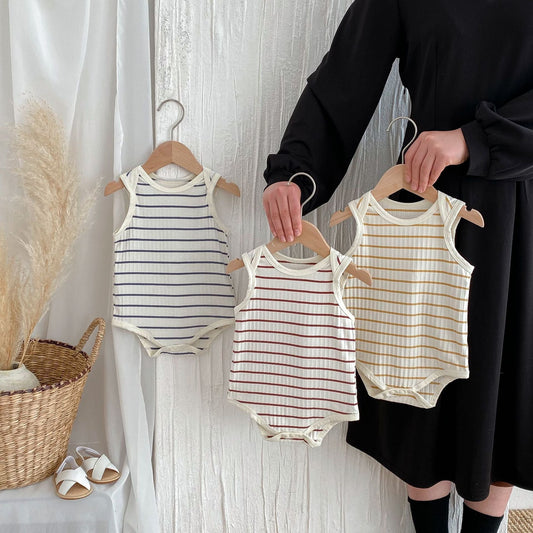 Hot Selling Summer Baby Kids Unisex Striped Pattern Sleeveless Onesies-1