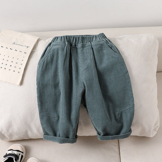 Autumn Arrival Kids Unisex Soft Comfortable Corduroy Long Solid Color Pants-1