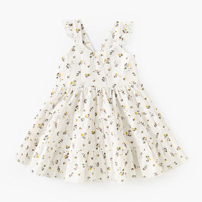 Summer New Arrival Baby Girls Holiday Floral Pattern Princess Strap Dress-2