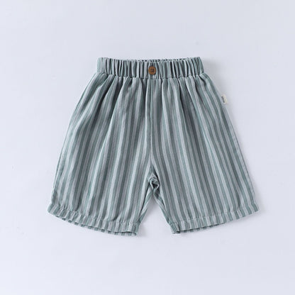 Summer Arrival Kids Unisex Cotton Casual Style Plaid or Striped Shorts-3