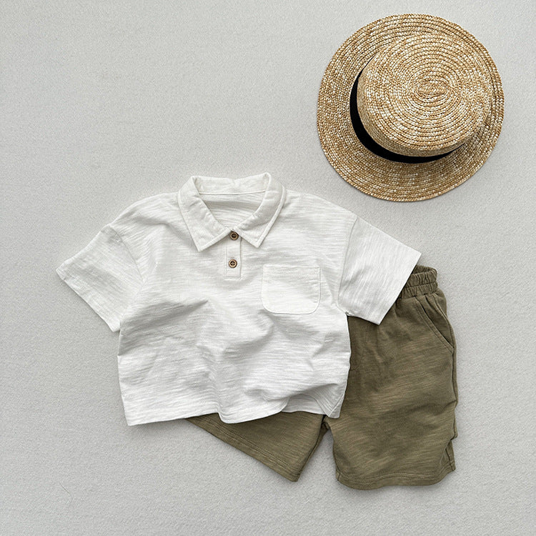 Summer New Arrival Kids Unisex Soft Comfortable Short Sleeves Thin Solid Color Turndown Collar Polo Shirt-3