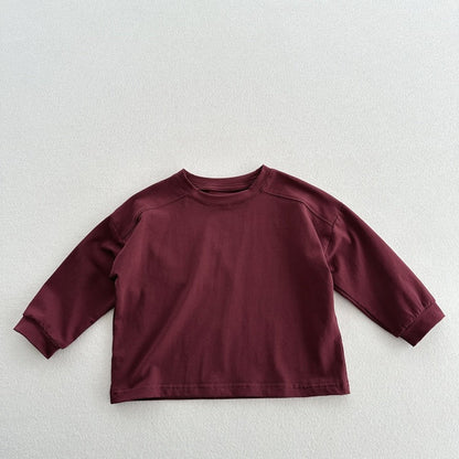 Arrival Kids Unisex Soft Comfortable Long Sleeves Solid Color Top Casual T-shirt-2