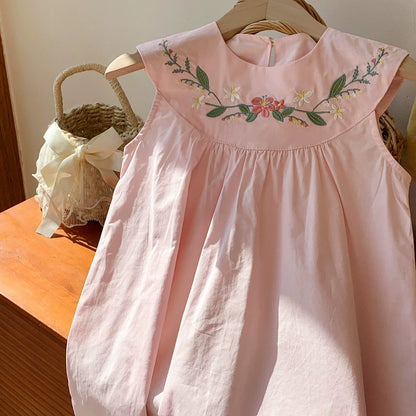 Summer Arrival Baby Kids Girls Cute Sleeveless Sweet Flowers Embroidered Dress-2