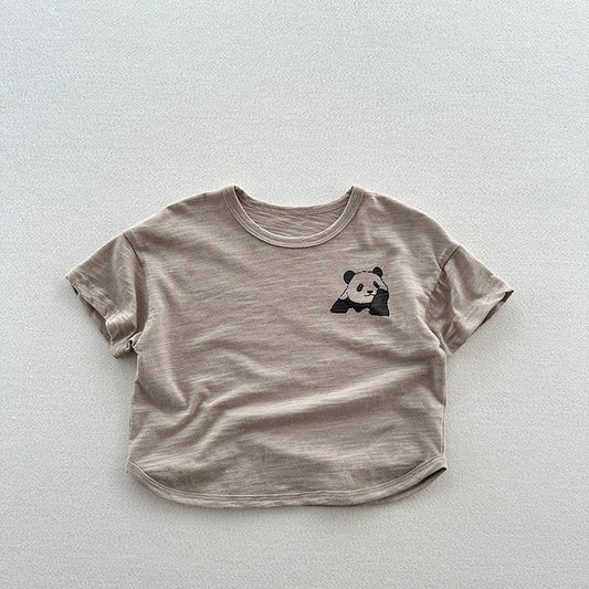 Summer New Arrival Kids Unisex Soft Comfortable Short Sleeves Panda Logo Top Casual T-Shirt-1