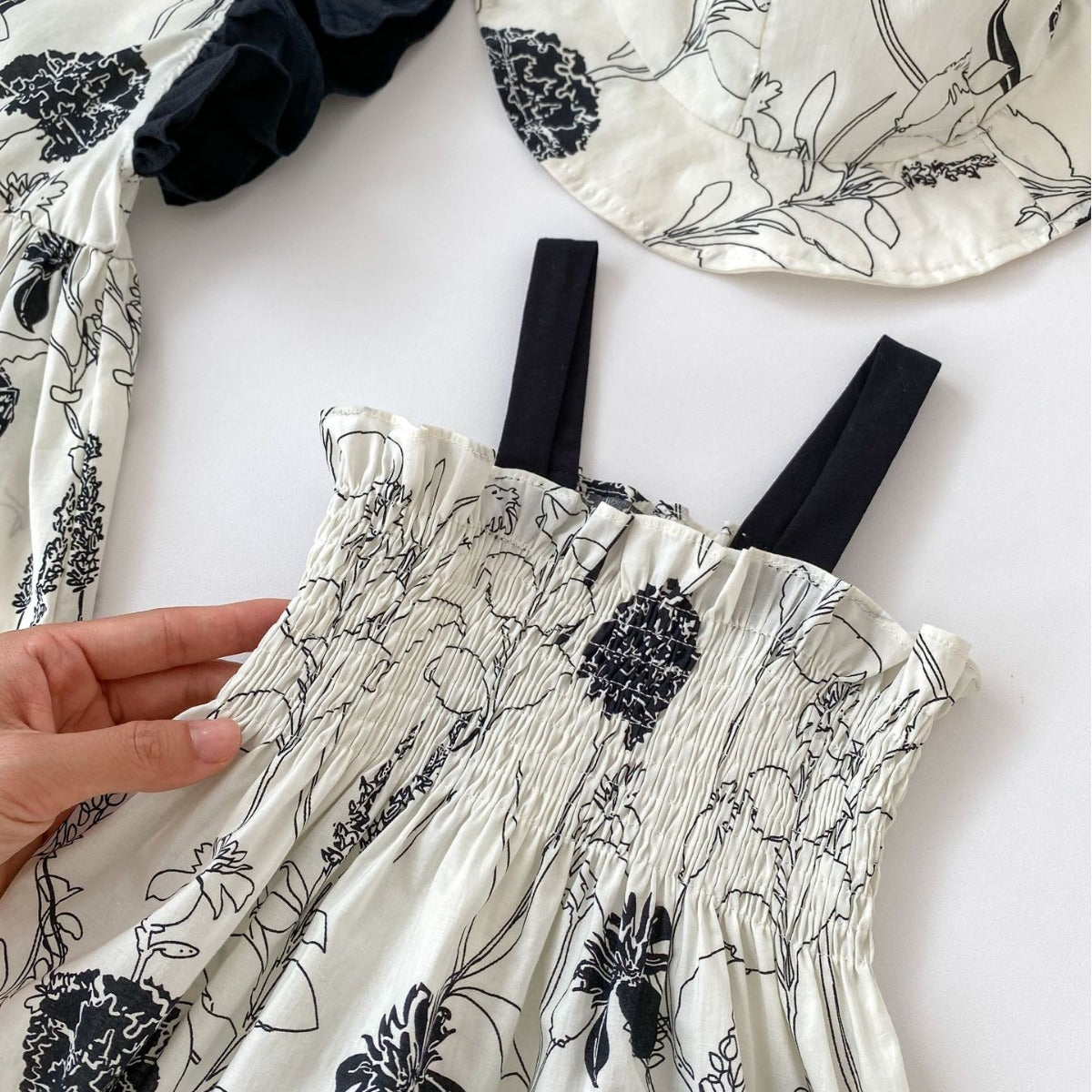 Summer Girls Color Patchwork Floral Pattern Strap Onesies And Fly Sleeves Dress – Princess Sister Matching Set With Shoes-4