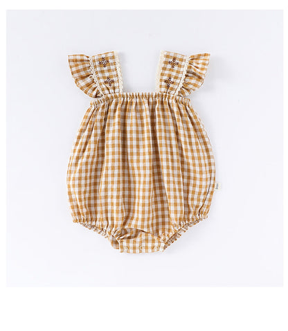Summer Arrival Baby Girls Sleeveless Plaid Design Onesies Bodysuits-2