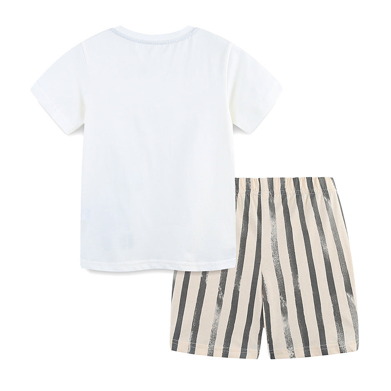 Summer Baby Kids Animals Cartoon Pattern T-shirt and Striped Shorts Clothing Set for Boys-1