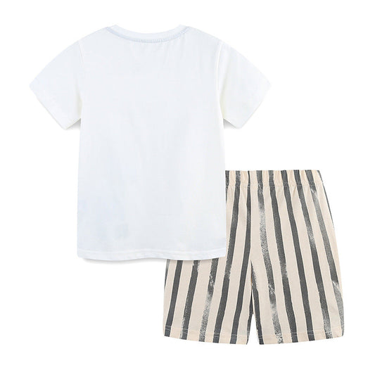 Summer Baby Kids Animals Cartoon Pattern T-shirt and Striped Shorts Clothing Set for Boys-1