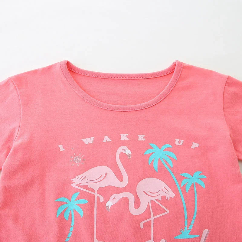 Summer Baby Kids Cute Flamingo Pattern T-shirt and Shorts Clothing Set for Girls-2