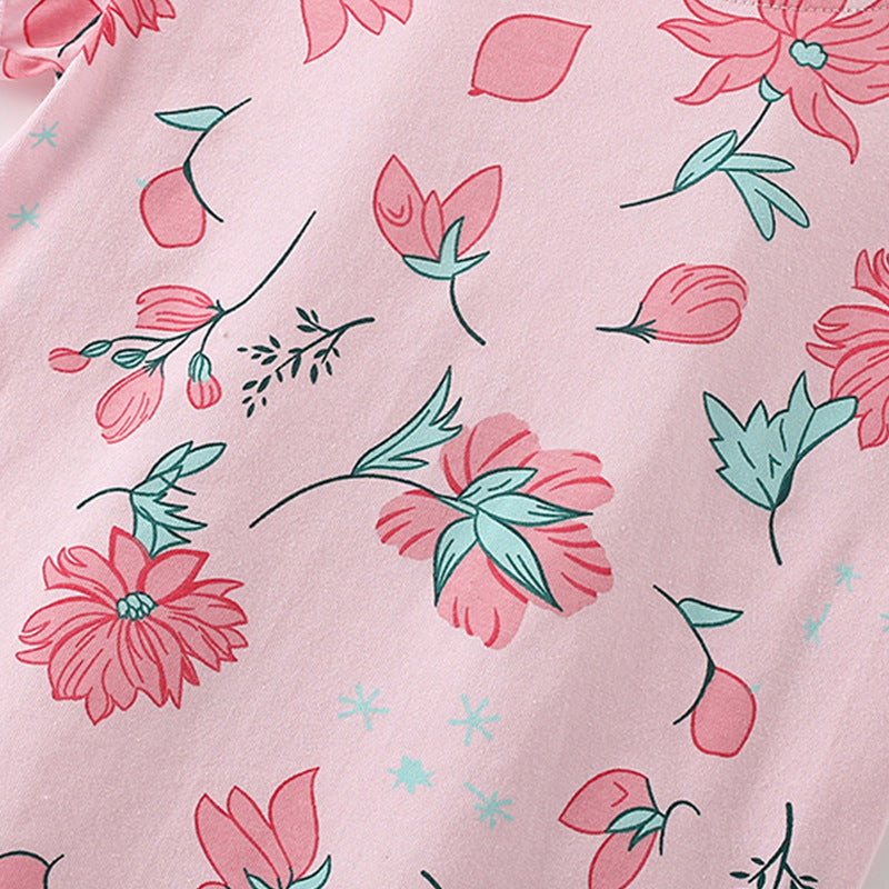 Summer Baby Kids Flowers Pattern T-shirt and Shorts Clothing Set for Girls-2