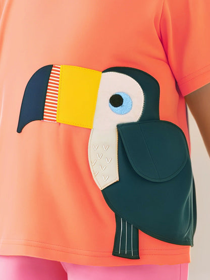 Kids’ Birds Cartoon Pattern Short Sleeves T-shirt in European and American Style for Summer-2