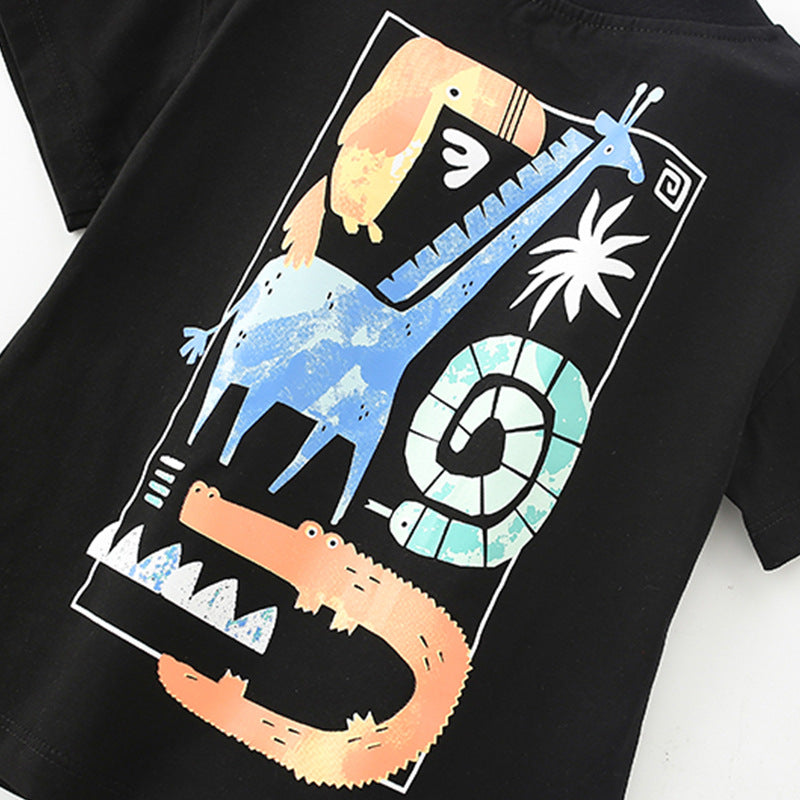 Summer Baby Kids Animals Cartoon Pattern T-shirt and Shorts Clothing Set for Boys-2