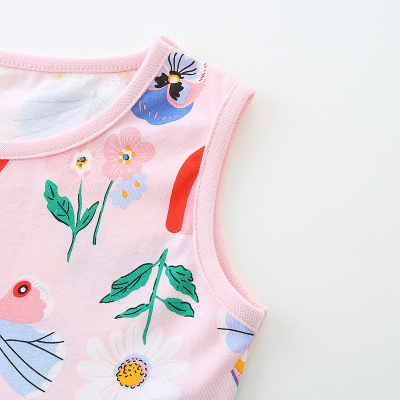 Summer Pure Cotton Cute Various Cartoon Pattern Sleeveless Dress for Stylish Girls-2