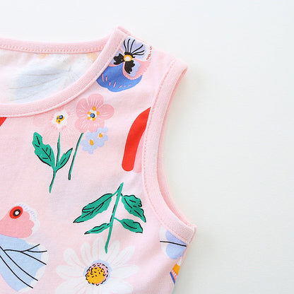 Summer Pure Cotton Cute Various Cartoon Pattern Sleeveless Dress for Stylish Girls-2
