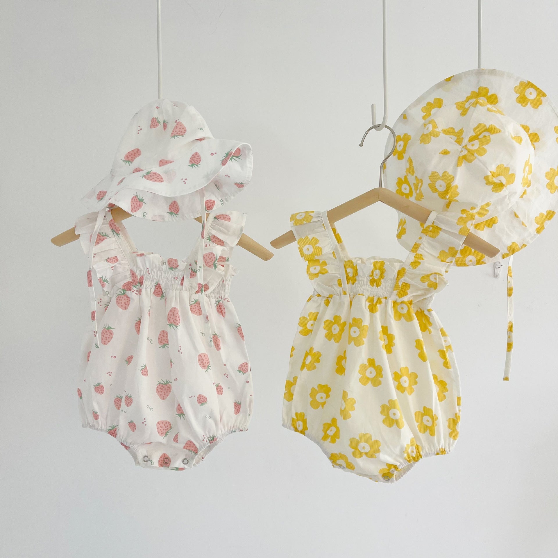 Baby Girl Floral Print Ruffle Design Sleeveless Crotch Onesies Bodysuit-2