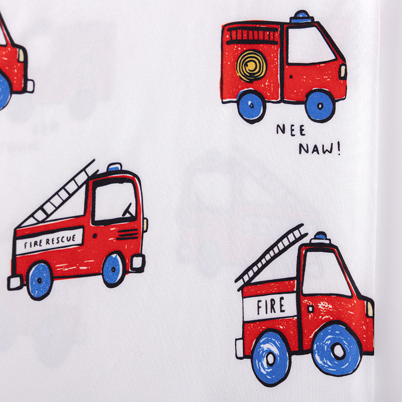 Fire Truck Kids Sleepwear Set – Long Sleeve Shirt and Pants, Cartoon Firefighter Design-2