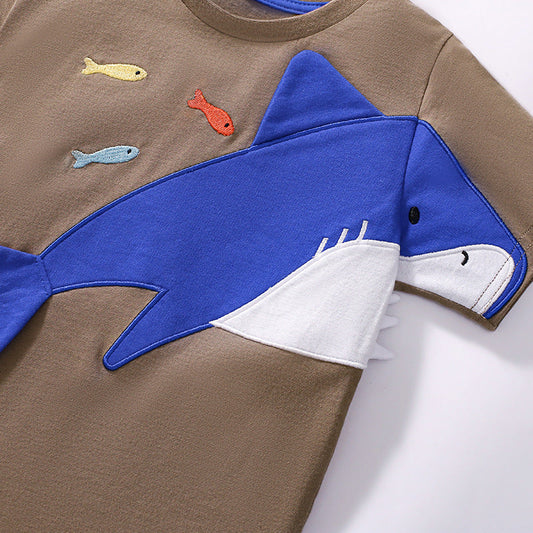 Summer Baby Kids Shark Cartoon Pattern T-shirt and Shorts Clothing Set for Boys-1