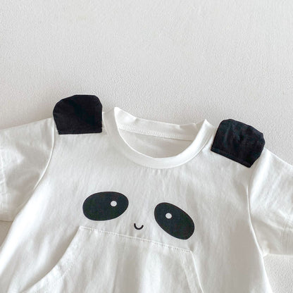 Summer Arrival Baby Girls Cute Panda Pattern Short Sleeves Onesies-2