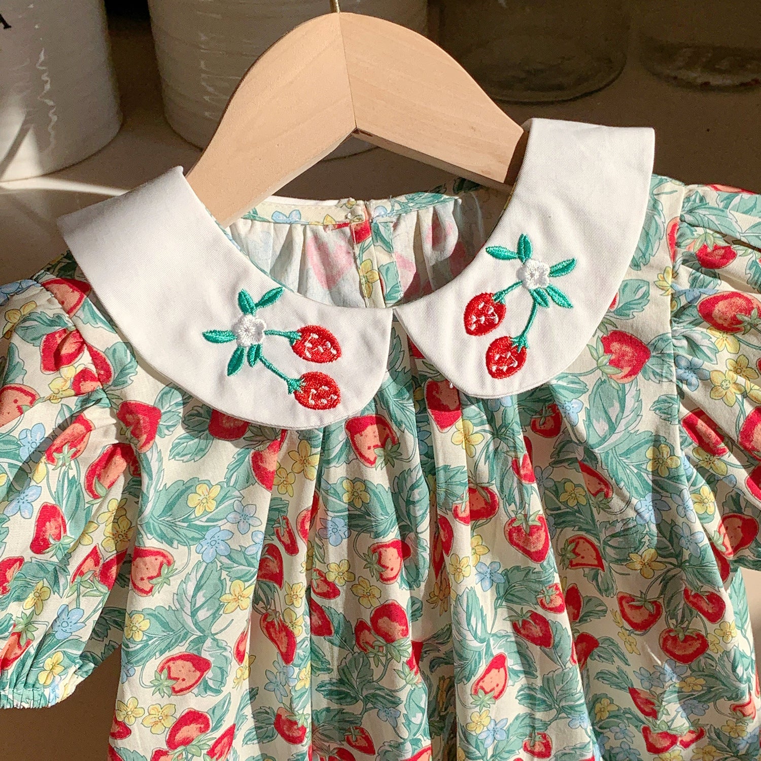 Summer Arrival Baby Kids Girls Cute Short Sleeves Strawberry Pattern Printed Dress-2
