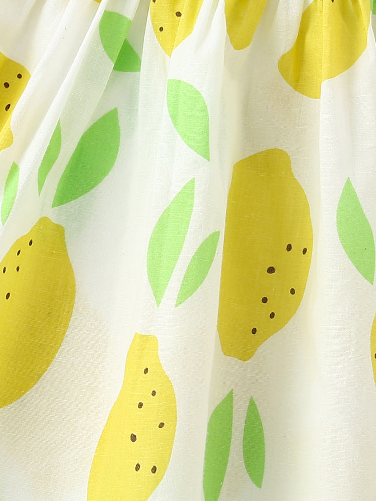 Summer New Arrival Baby Kids Girls Fly Sleeves Lemon Pattern Square Neck Dress-2