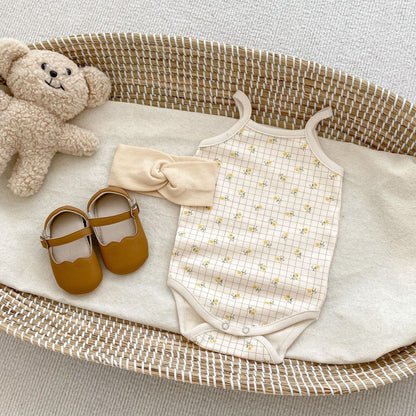 Summer Arrival Baby Unisex Sleeveless Thin Simple Pattern Onesies-2