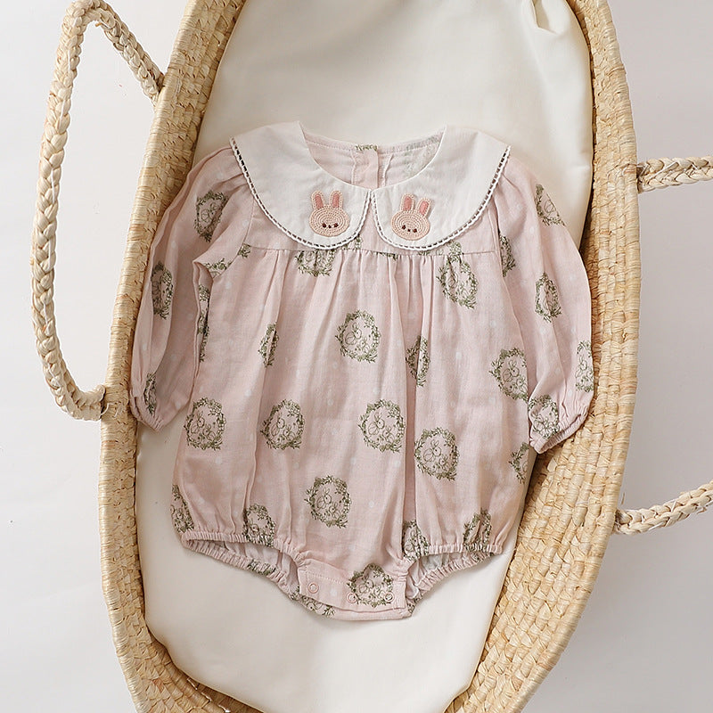 Autumn Hot Selling Baby Girls Flowers and Rabbits Pattern Onesies-2