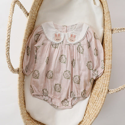Autumn Hot Selling Baby Girls Flowers and Rabbits Pattern Onesies-2