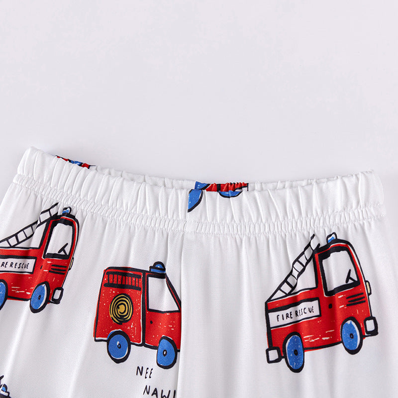 Fire Truck Kids Sleepwear Set – Long Sleeve Shirt and Pants, Cartoon Firefighter Design-3