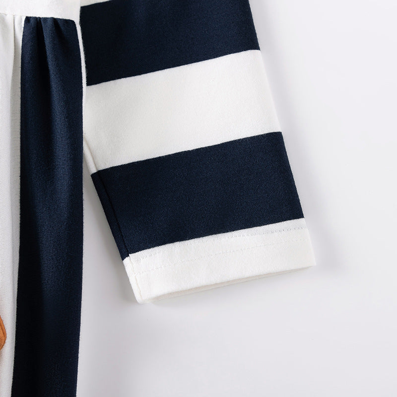 Autumn and Spring Arrival Teddy and Striped Pattern Long Sleeves Dress for Stylish Girls-3