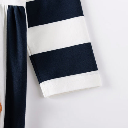 Autumn and Spring Arrival Teddy and Striped Pattern Long Sleeves Dress for Stylish Girls-3