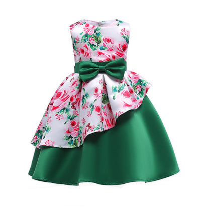 Baby Girl Floral Pattern Bow Tie Princess Tutu Dress Formal Dress-8