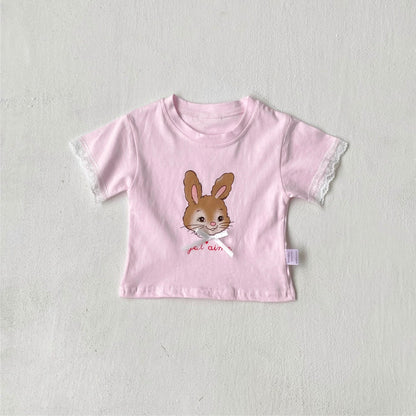 Summer Hot Selling Baby Kids Girls Short Sleeves Cartoon Rabbit Pattern T-shirt-3