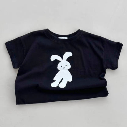 Summer Arrival Kids Crew Neck Short Sleeves Thin Rabbit Print Top T-Shirt-3