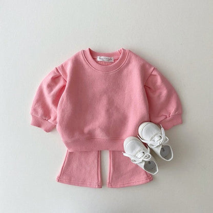 Autumn Baby Kids Unisex Casual Solid Color Long Sleeves Pullover and Flared Pants Clothing Set-3