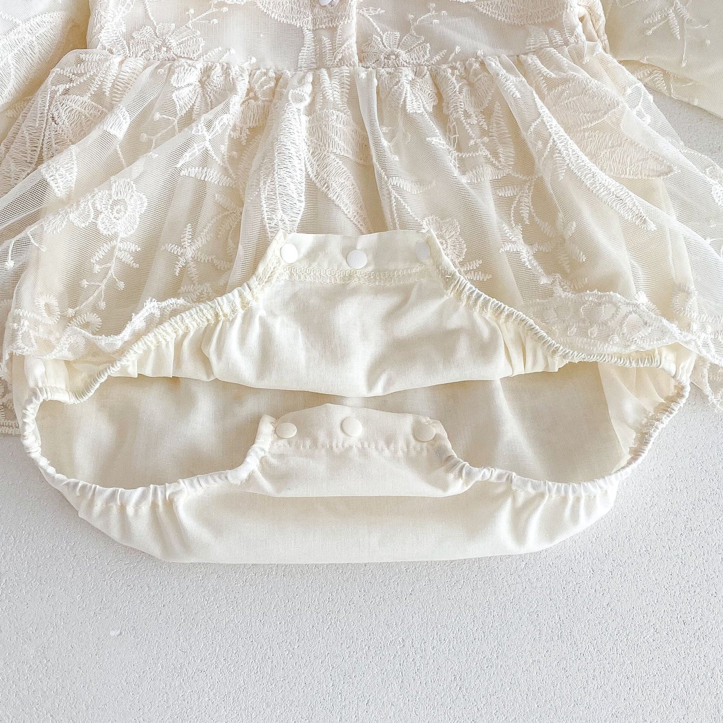 Autumn Arrival Baby Girls Long Sleeves Beige Embroidery Onesies Dress-2