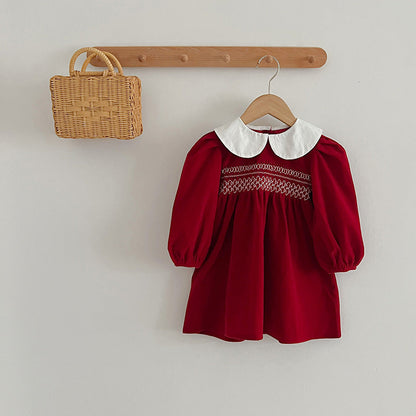 Doll Neck Red Long Sleeve Fashion Onesies & Dress