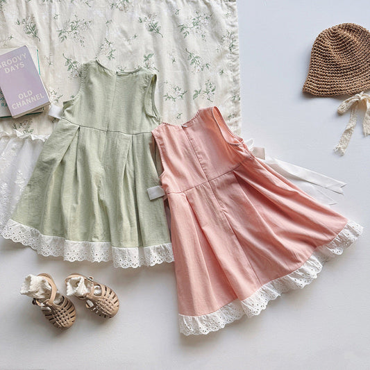 Summer Arrival Baby Kids Girls Vintage Lace Sleeveless Flowers Pattern Dress-1