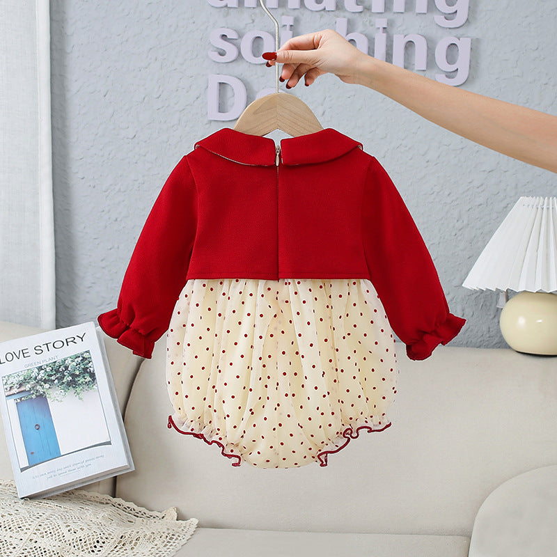 Baby Sweet Style Polka Dot Pattern Dress & Onesies-3