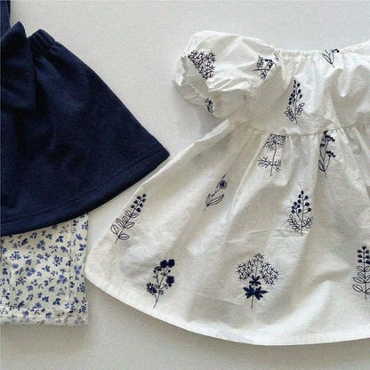 Summer Hot Selling Baby Kids Girls Vintage Short Sleeves Flowers Embroidered Princess Dress-4